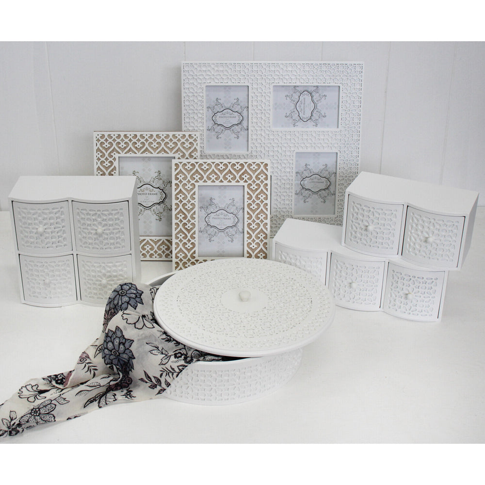 LVD MDF Ornate 3-Drawer 32.5cm Storage Accessory Holder Rectangle - White