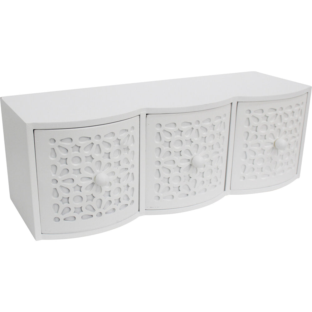 LVD MDF Ornate 3-Drawer 32.5cm Storage Accessory Holder Rectangle - White