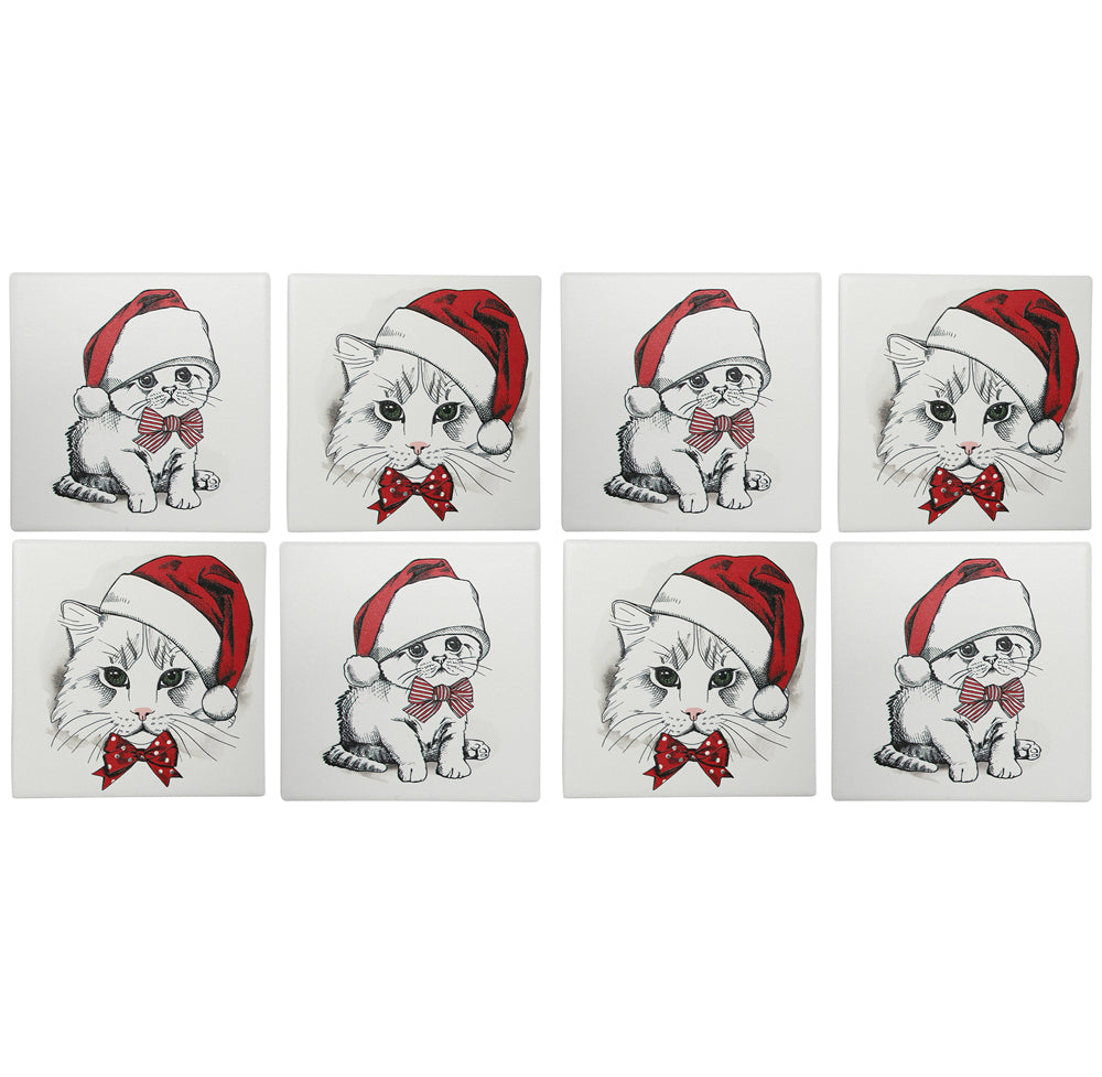 2x 4pc LVD Coasters Christmas Cats Decorative Barware/Serveware Home Kitchen