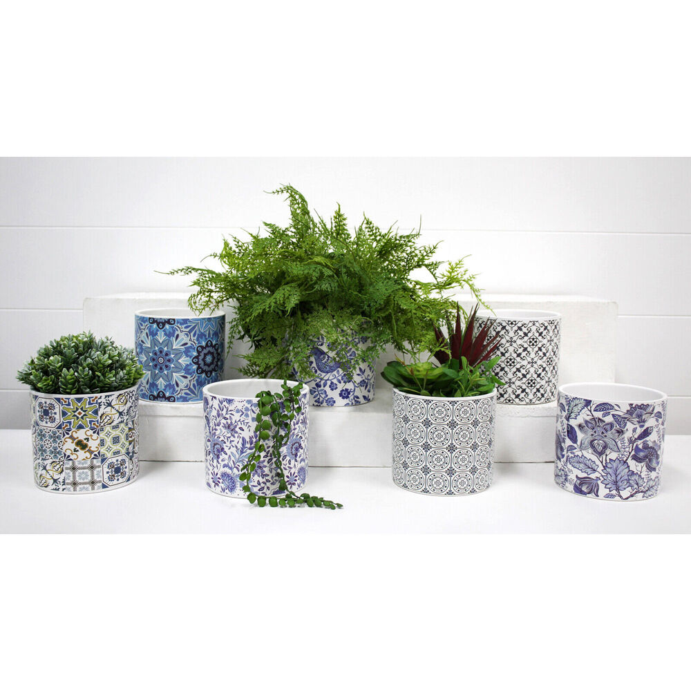 LVD Ceramic Decorative Indoor Planter Pot Mykonos 13x12cm Blue/White