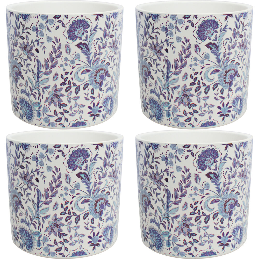 4PK LVD Ceramic Outdoor Decorative Planter Pot Floral 13x12cm Blue/Purple