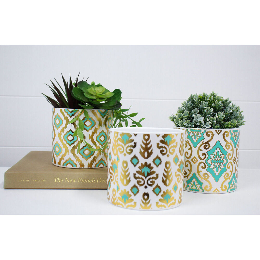 LVD Ceramic Decorative Indoor Planter Pot Taya 13x12cm Teal Blue/Gold