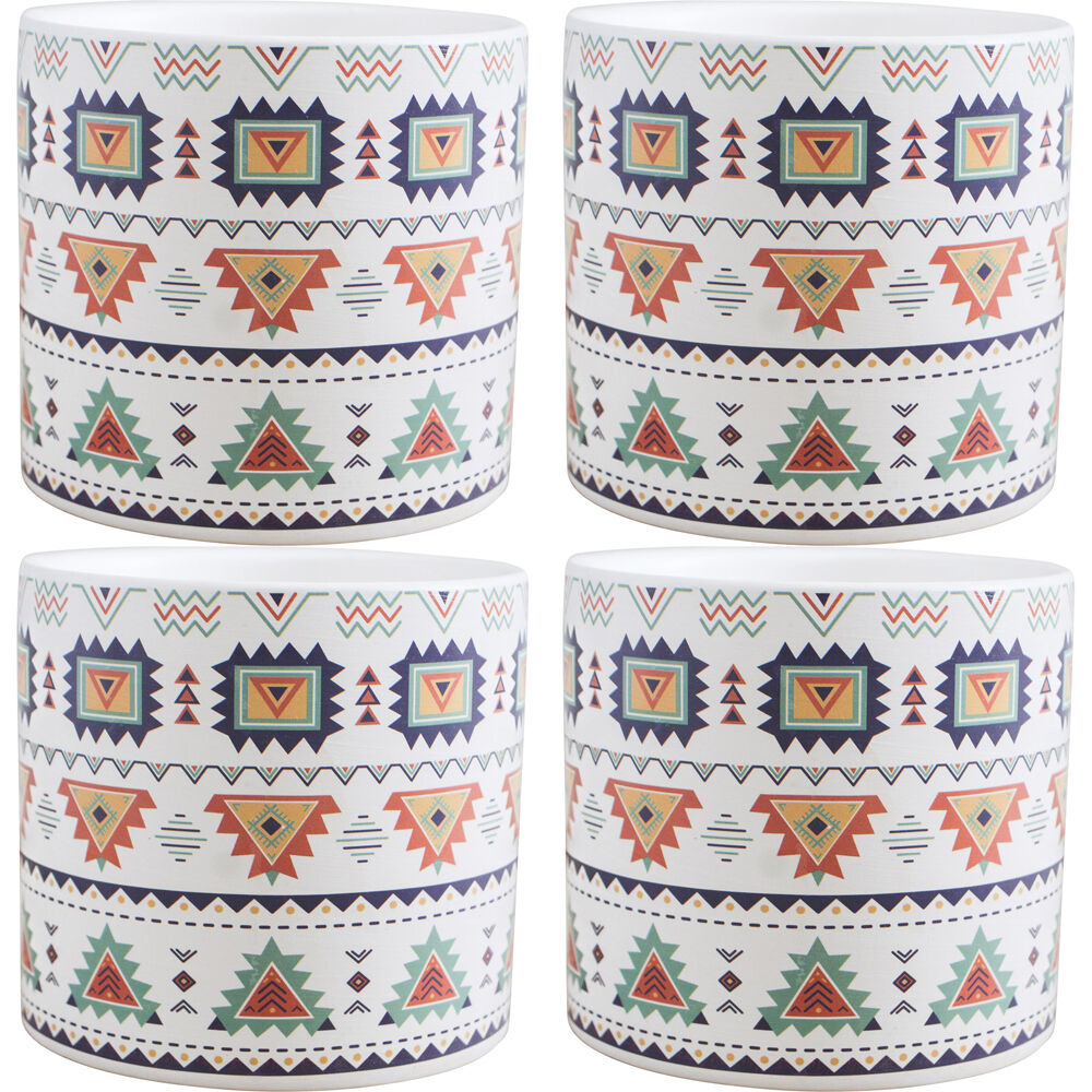 4PK LVD Ceramic Outdoor Decorative Planter Pot Aztec 11.5x10.5cm Multicoloured