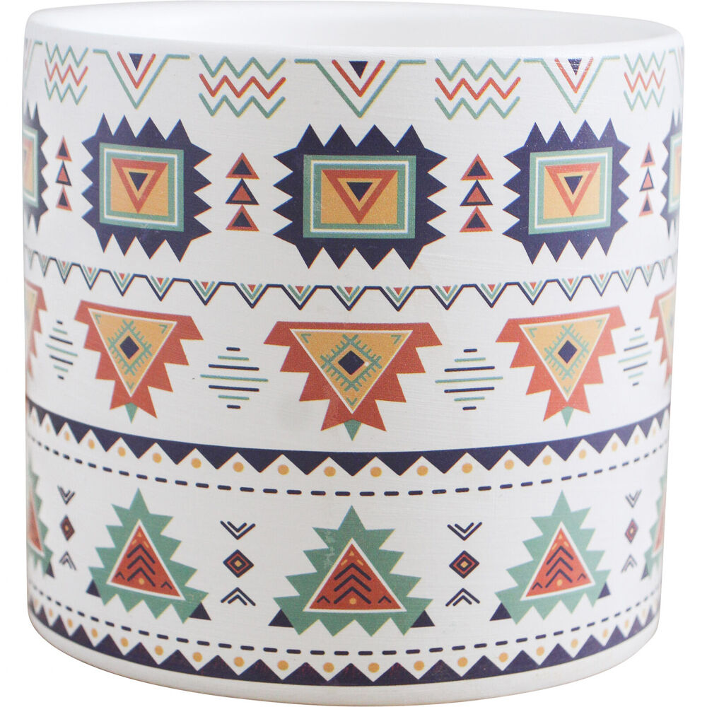 4PK LVD Ceramic Outdoor Decorative Planter Pot Aztec 11.5x10.5cm Multicoloured