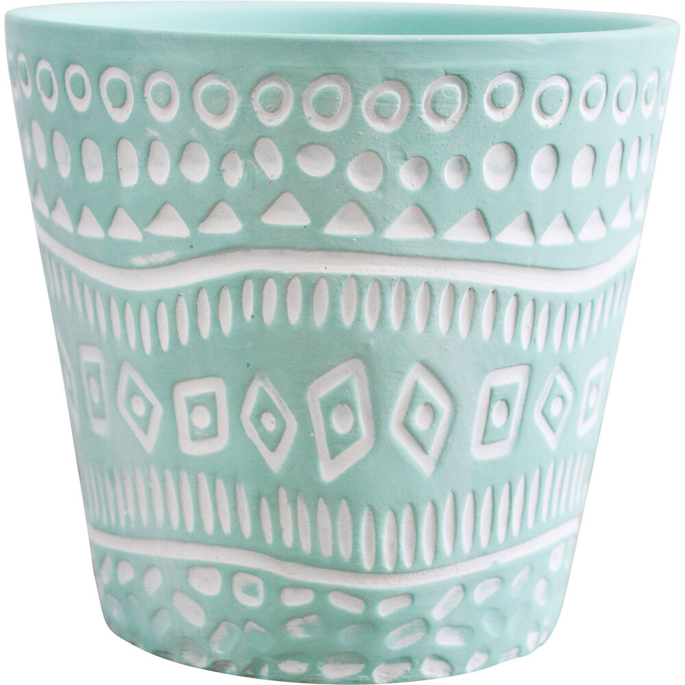 4PK LVD Ceramic Decorative Indoor Planter Pot Tribal 2 13x12cm Mint Green