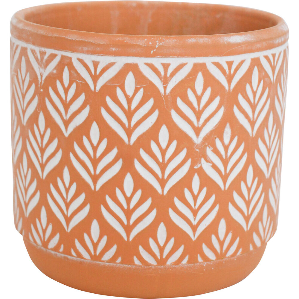 2PK LVD Terracotta Ceramic Decorative Planter Pot Leaf Print 14x13cm Natural