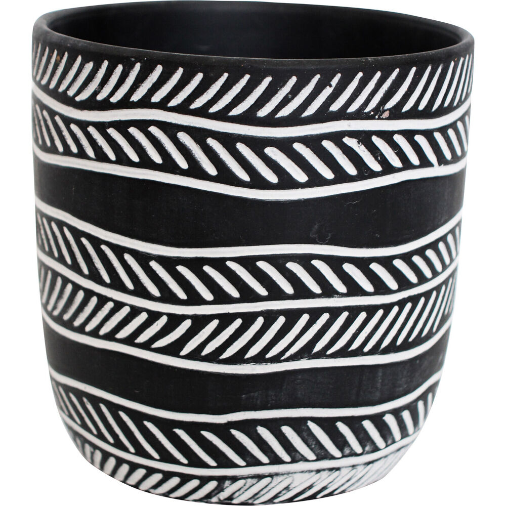 2PK LVD Terracotta Ceramic Decorative Planter Pot Rows 13.5x13cm Black/White