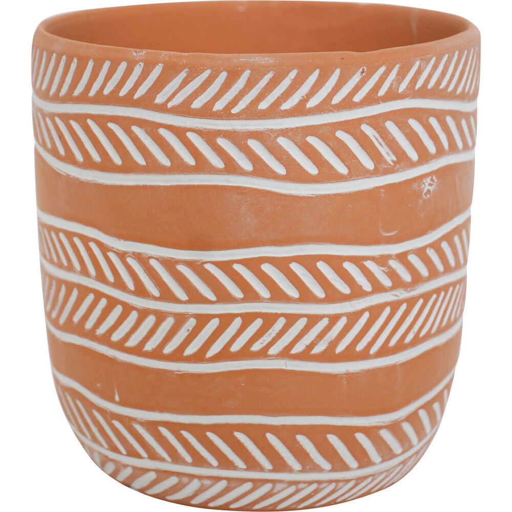 2PK LVD Terracotta Ceramic Decorative Planter Pot Rows 13.5x13cm Natural