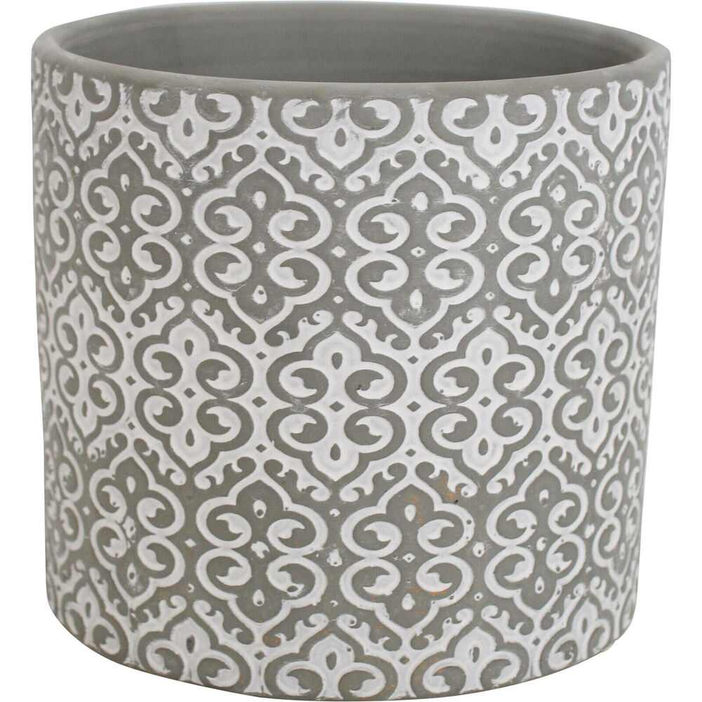 LVD Terracotta Ceramic Decorative Planter Scroll 13.5x12.5cm Grey