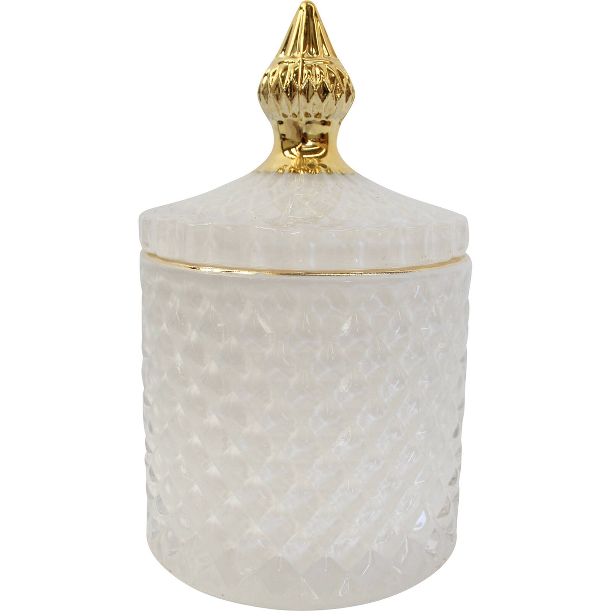 2PK LVD Glass Cruz Trinket Box Storage Decor Round 10cm - White