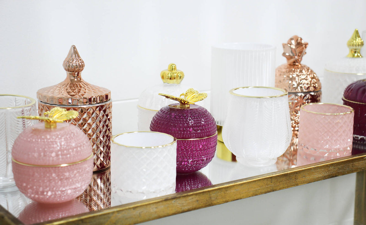 2PK LVD Glass Cruz Trinket Box Storage Decor Round 14.5cm - Rose Gold