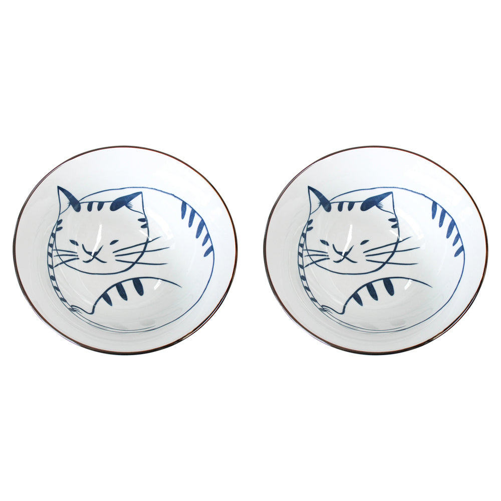 2PK LVD Ceramic 17.5cm Simba Cat Bowl Round Dinnerware Large - White