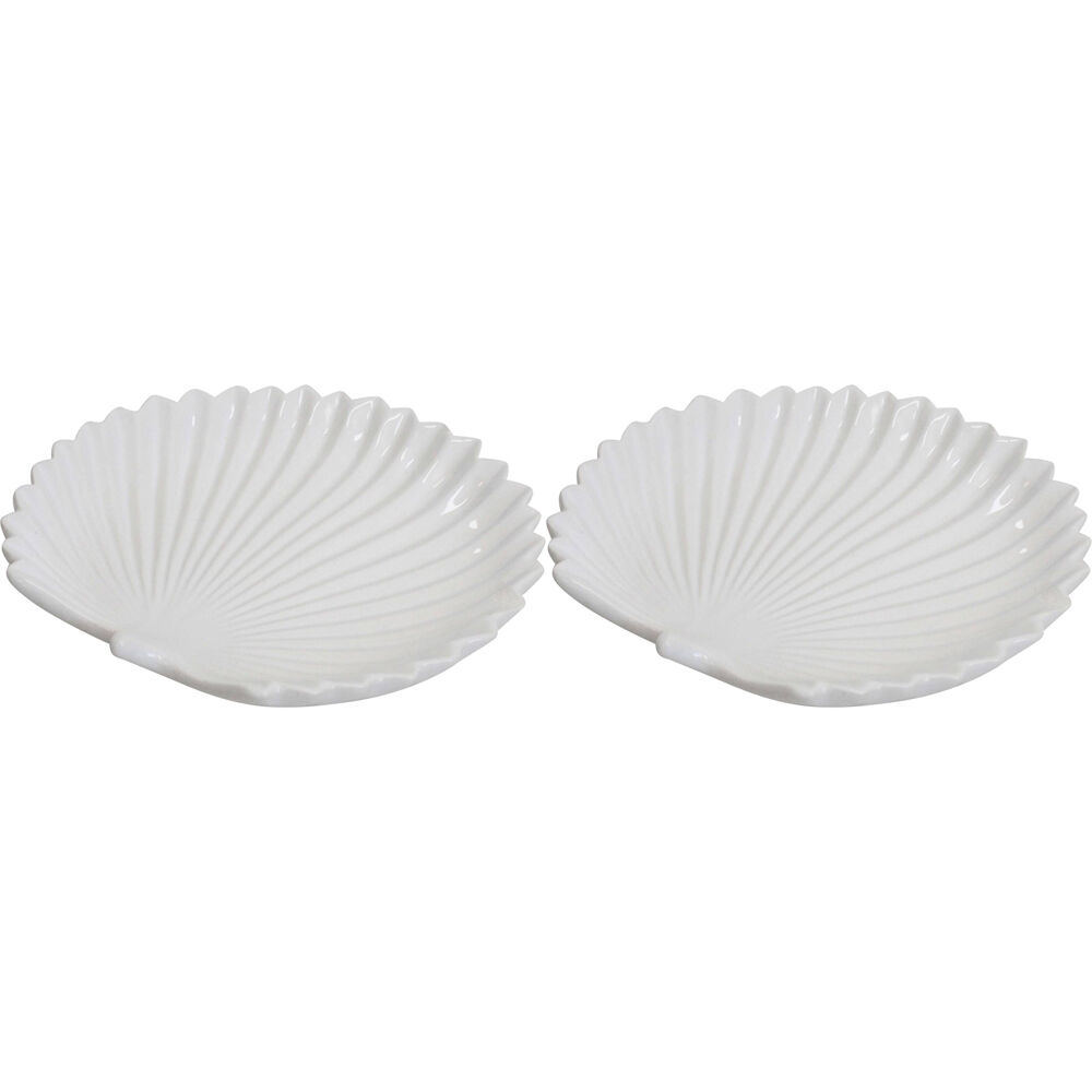 2PK LVD Palm Ceramic Plate Trinket Dish Small 15cm - White