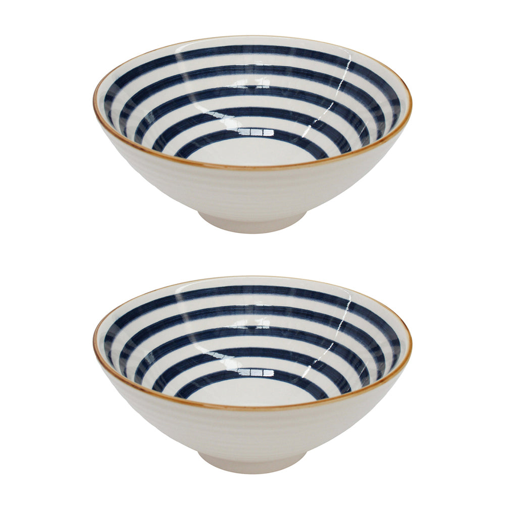 2PK LVD Ceramic 20cm Noodle Bowl Stripe Serving Dinnerware - White