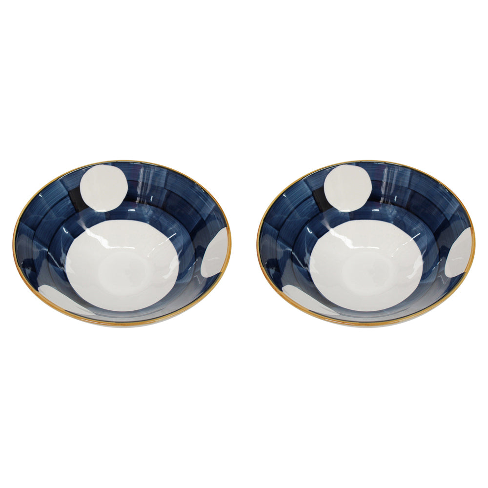 2PK LVD Ceramic 20cm Noodle Bowl Spot Round Dinnerware - White/Blue