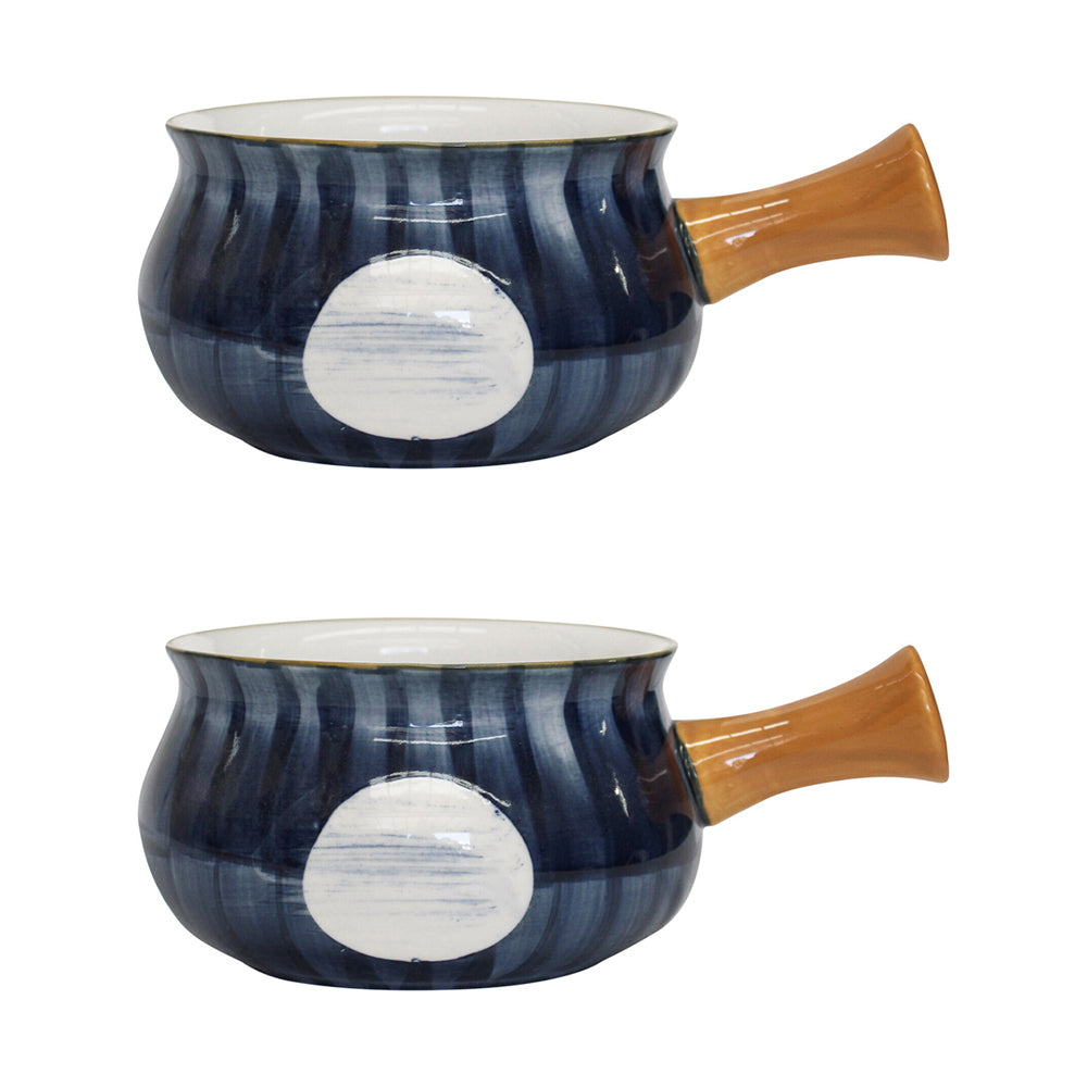 2PK LVD Ceramic 18.5cm Tapas Bowl Spot w/ Handle Round Dinnerware - Blue