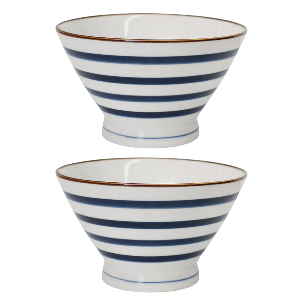 2PK LVD Ceramic 11.5cm Side Bowl Stripe Round Dinnerware - White/Blue