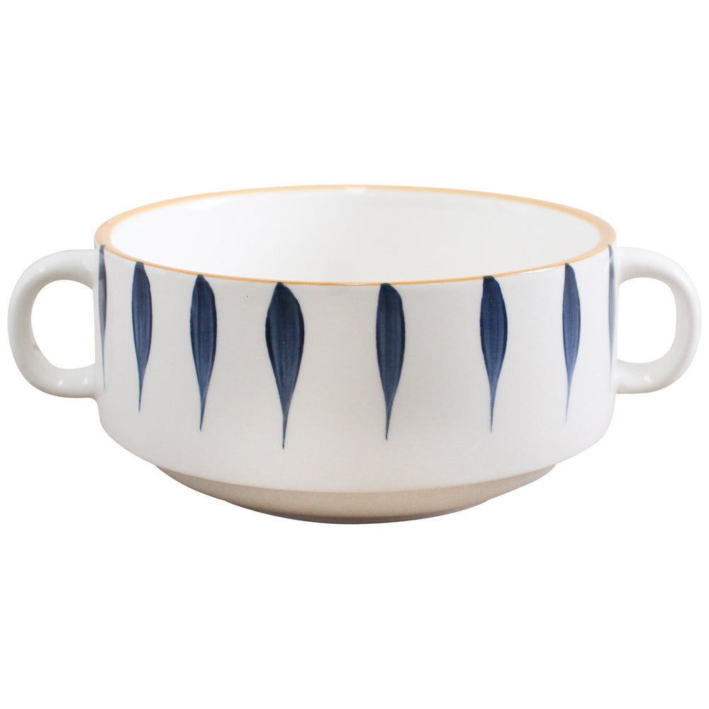 8PK LVD Ceramic Dash Soup Mug Double Handle 16.5x12cm - White/Blue