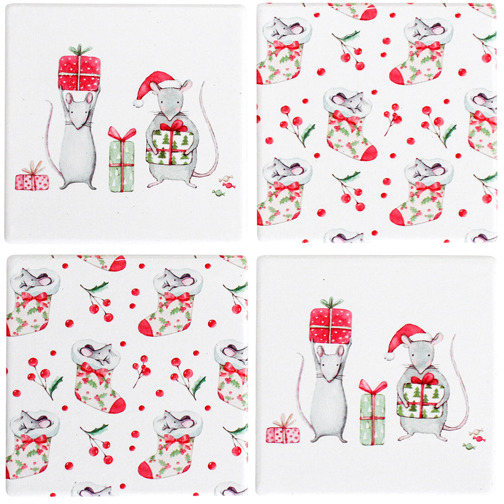 2x 4pc LVD Coasters Xmas Mouse Decorative Barware/Serveware Home Kitchen