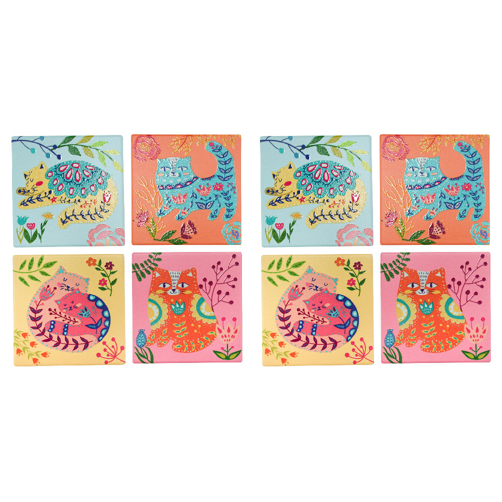 2x 4pc LVD Porcelain Coasters Groovy Cats Home/Kitchen Decor 10cm Square
