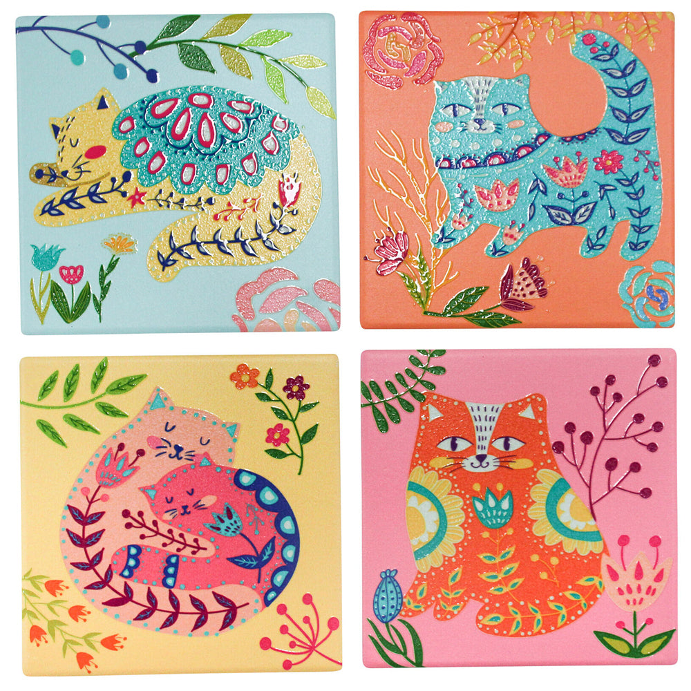 2x 4pc LVD Porcelain Coasters Groovy Cats Home/Kitchen Decor 10cm Square