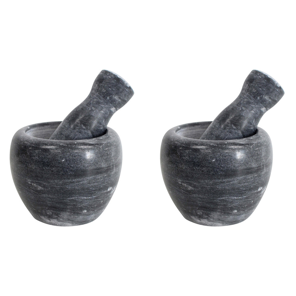 2PK LVD Marble 10.5cm Mortar & Pestle Spice Herb Pounder Black