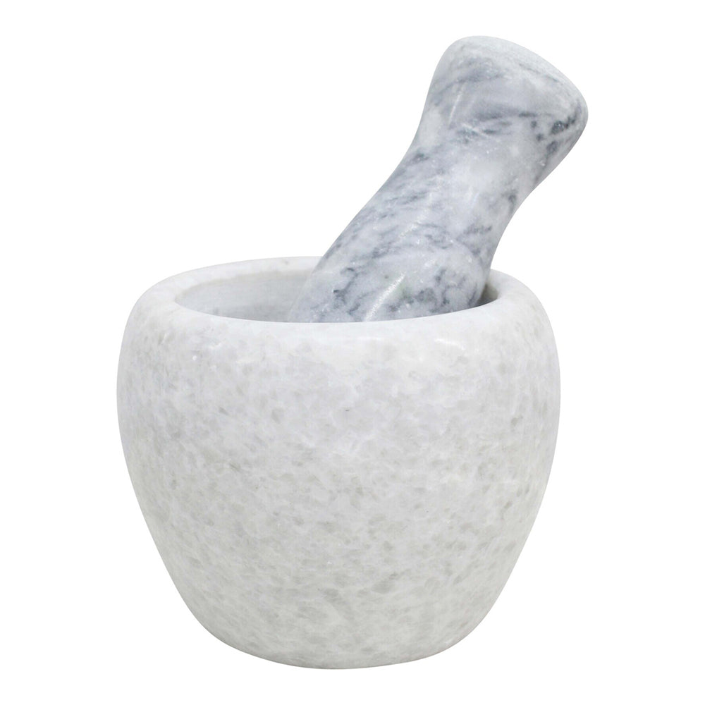 2PK LVD Marble 10.5cm Mortar & Pestle Spice Herb Pounder White