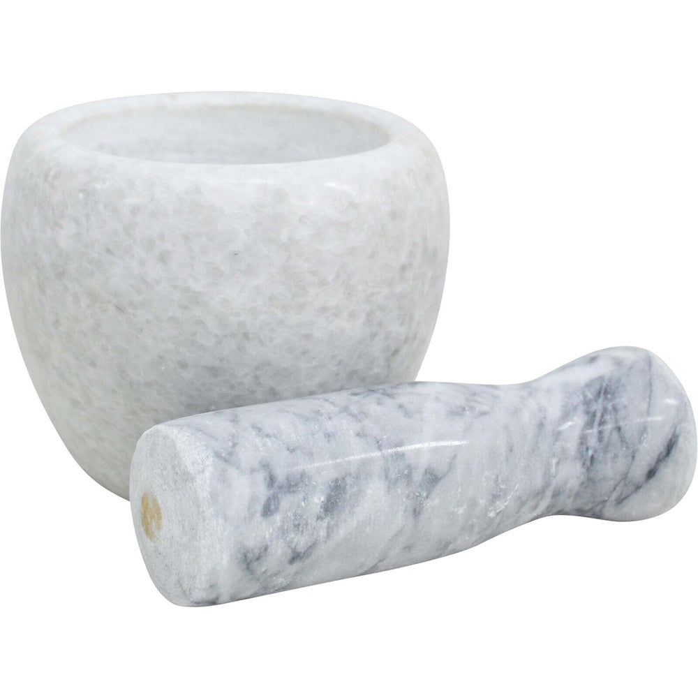 2PK LVD Marble 10.5cm Mortar & Pestle Spice Herb Pounder White