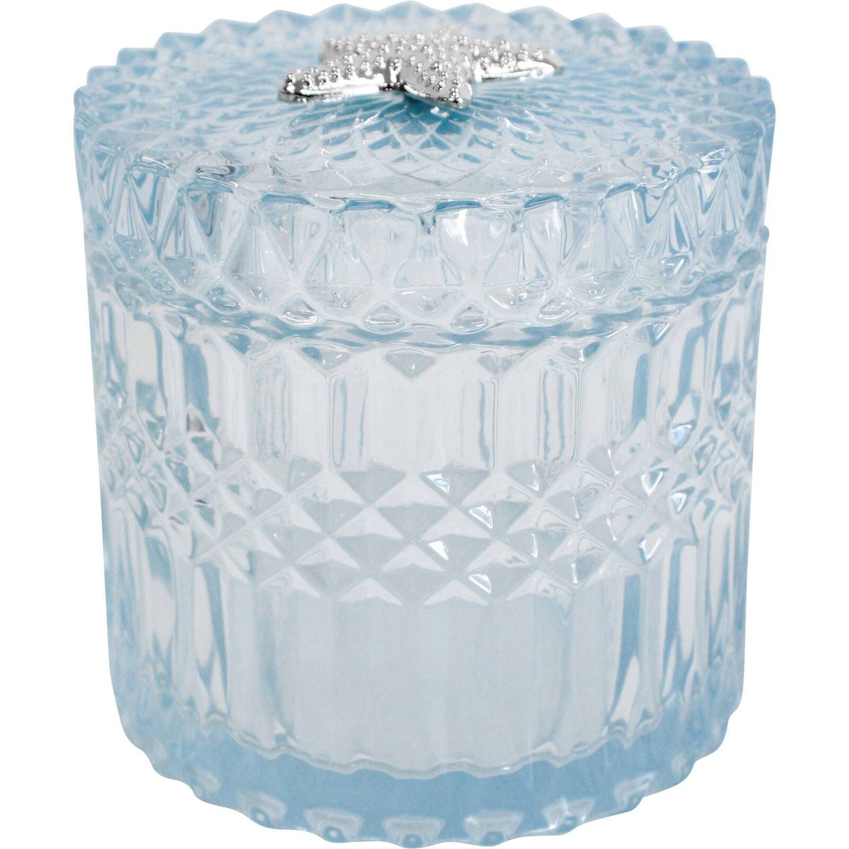 2PK LVD Glass Trinket Box Storage Decor Round Vers 12cm Large - Sky