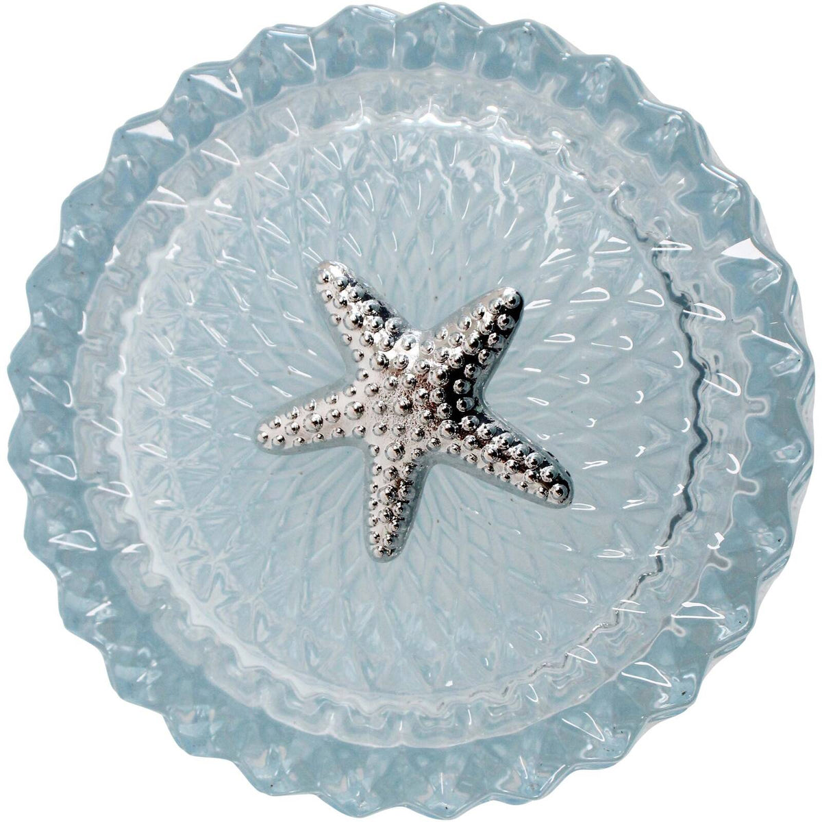 2PK LVD Glass Trinket Box Storage Decor Round Vers 12cm Large - Sky