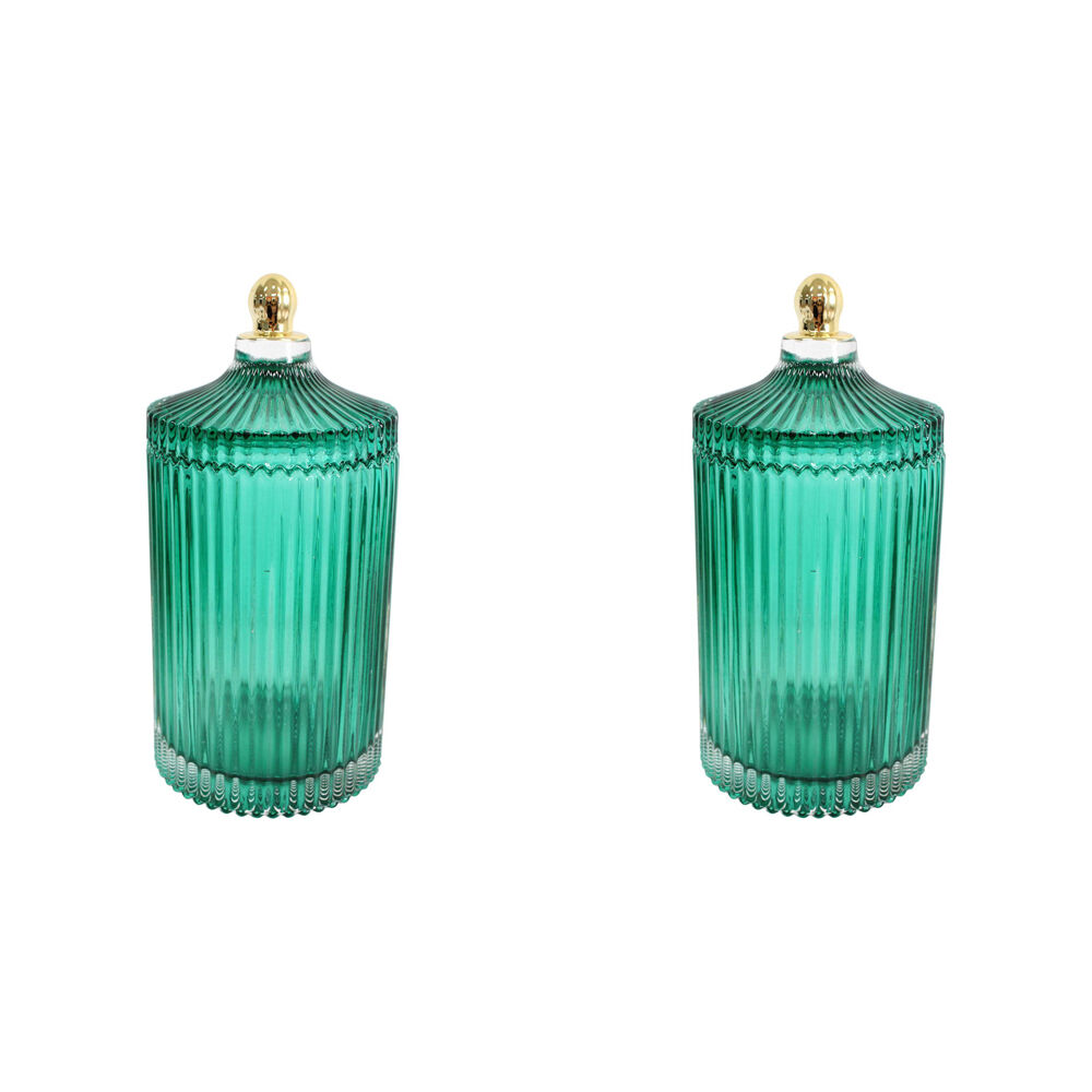 2PK LVD Glass Trinket Box Storage Decor Round Tall 22cm - Azure