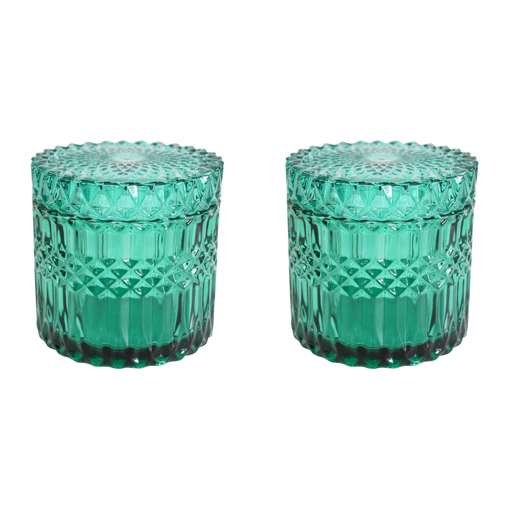 2PK LVD Glass Trinket Box Storage Decor Round Vers Large 10.5cm - Azure