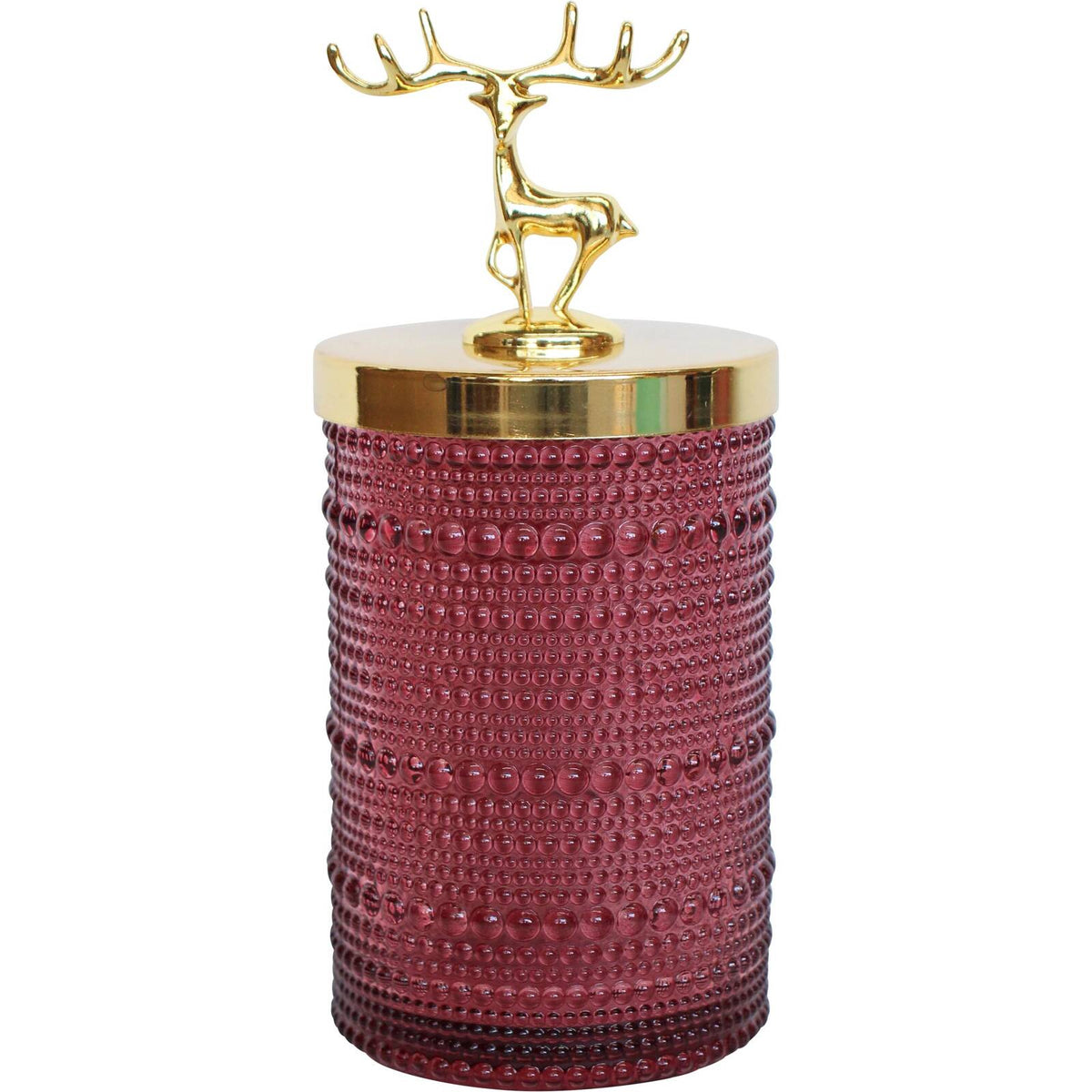 2PK LVD Glass Reindeer Trinket Box Storage Decor 18cm - Ruby