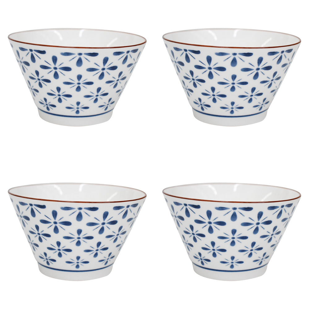 4PK LVD Ceramic 13cm Rice Bowl Motif Round Dinnerware - White/Blue