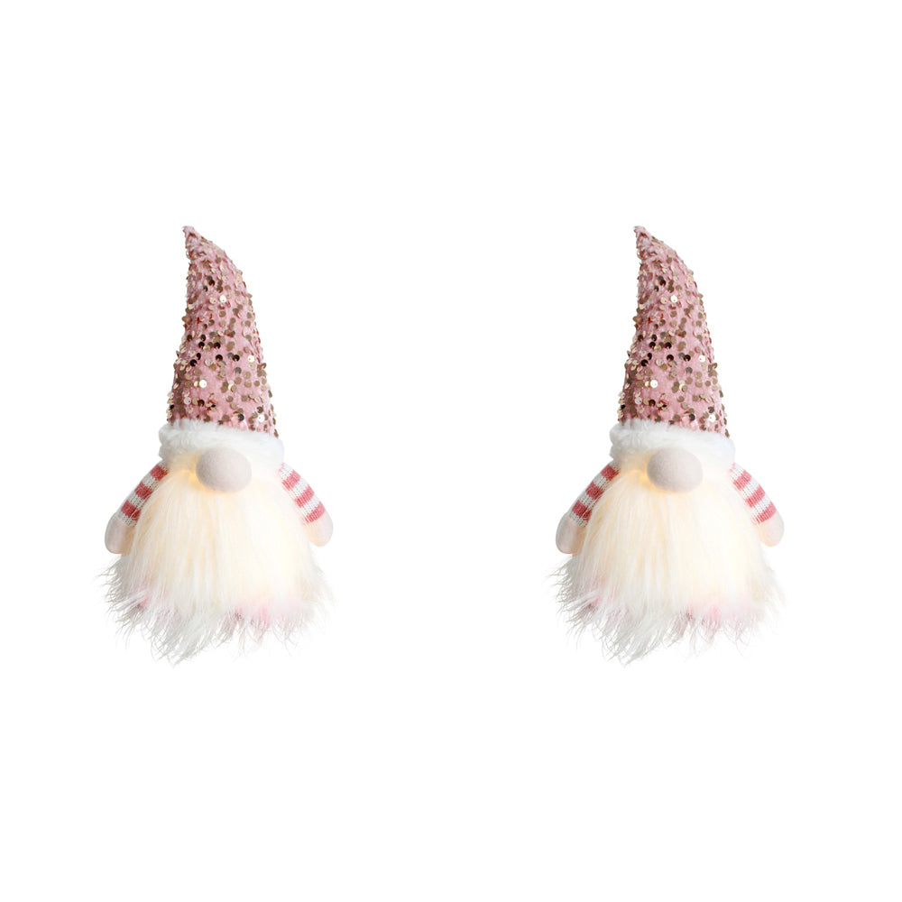 2PK LVD Polyester LED Pink Gnome Home/Living Room Xmas Display Decor 17x30cm