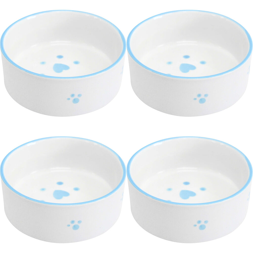 4PK LVD Ceramic Small/Medium Pet Drinking/Feeding Bowl 13x5cm Blue Paws