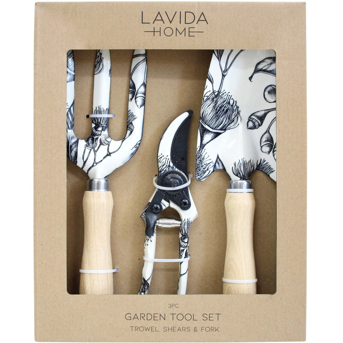 3pc LVD Iron/Timber Garden Tool Trowel/Shears/Fork Set - Native