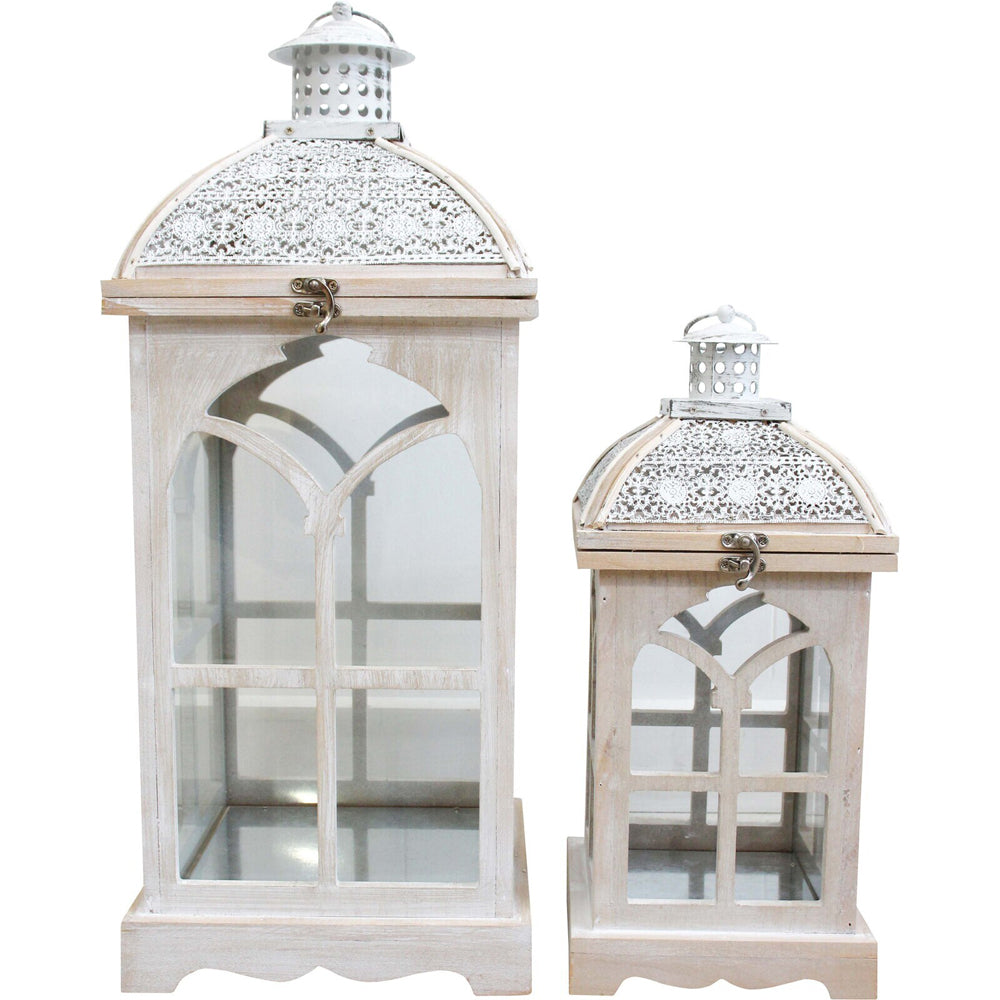 2pc LVD Lanterns Arabesque MDF/Glass/Metal Candle Holder w/ Handle Set