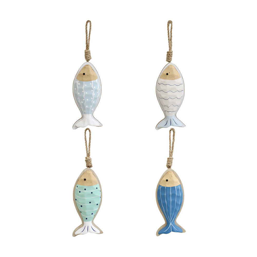 6PK LVD MDF/Cotton Hanging Fish Ornament 7x16cm - Assorted