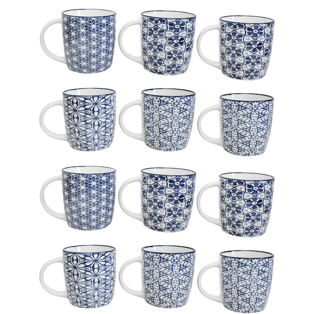 12PK LVD Sonoma Ceramic Mugs Drinking Cups 8x8.5cm Blue/White Assorted
