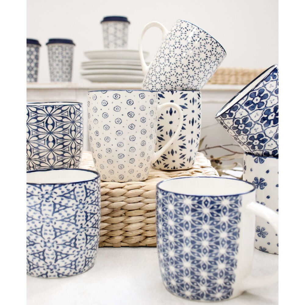 12PK LVD Sonoma Ceramic Mugs Drinking Cups 8x8.5cm Blue/White Assorted