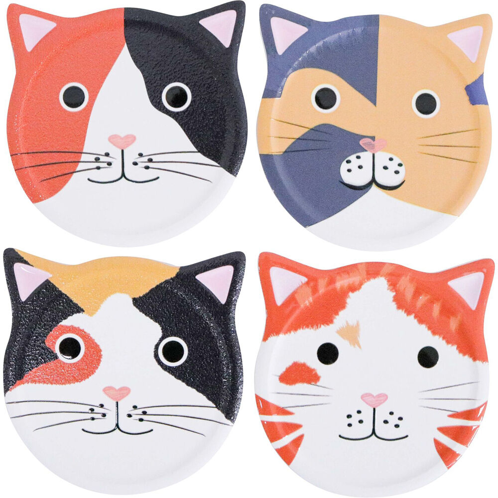2x 4pc LVD Ceramic Coffee Table Decor Coasters Set 10.5x0.5x10.5cm Cat Faces