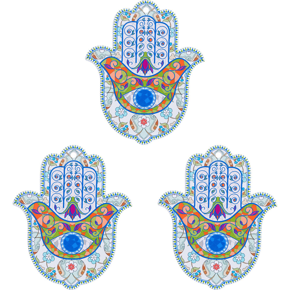 3PK LVD Ceramic Home Decorative Hamsa Hand 2 Wall Art 15x0.5x9cm Multi-Coloured