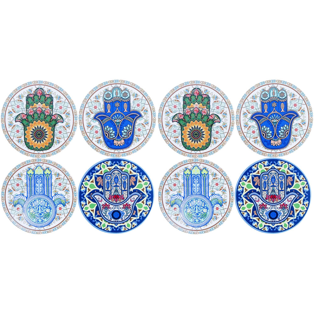 2x 4pc LVD Ceramic Coffee Table Decor Coasters Set 10.5x0.5x10.5cm Hamsa Hands