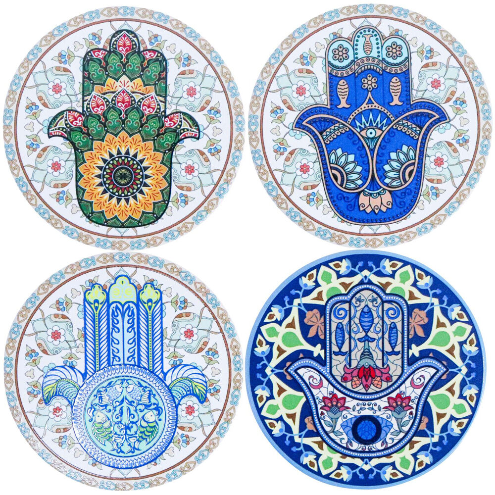 2x 4pc LVD Ceramic Coffee Table Decor Coasters Set 10.5x0.5x10.5cm Hamsa Hands