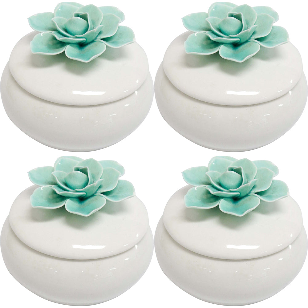 4PK LVD Trinket Jar Teal Flower Decorative Display Home Lounge Decor