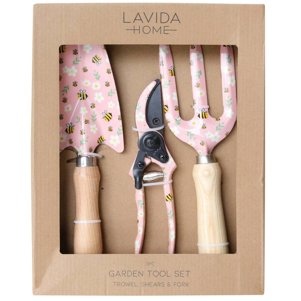 6pc LVD Iron/Timber Trowel/Shears/Fork Garden Tools Set - Bees