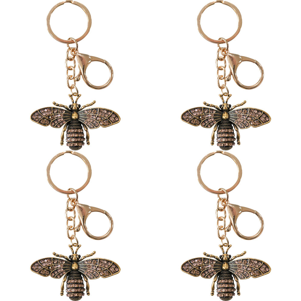 4PK LVD Metal Bedazzled Bumblebee Keyring Handbag Accessory 5.5x3.5cm Gold