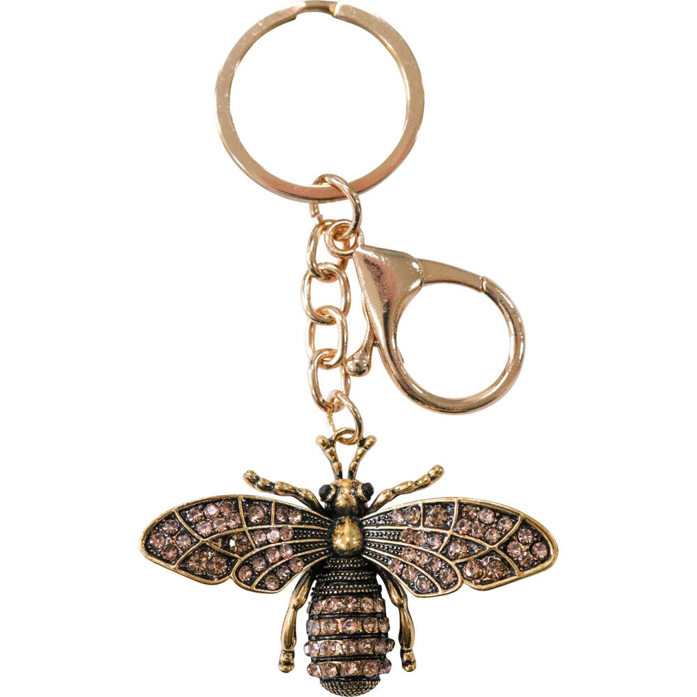 4PK LVD Metal Bedazzled Bumblebee Keyring Handbag Accessory 5.5x3.5cm Gold