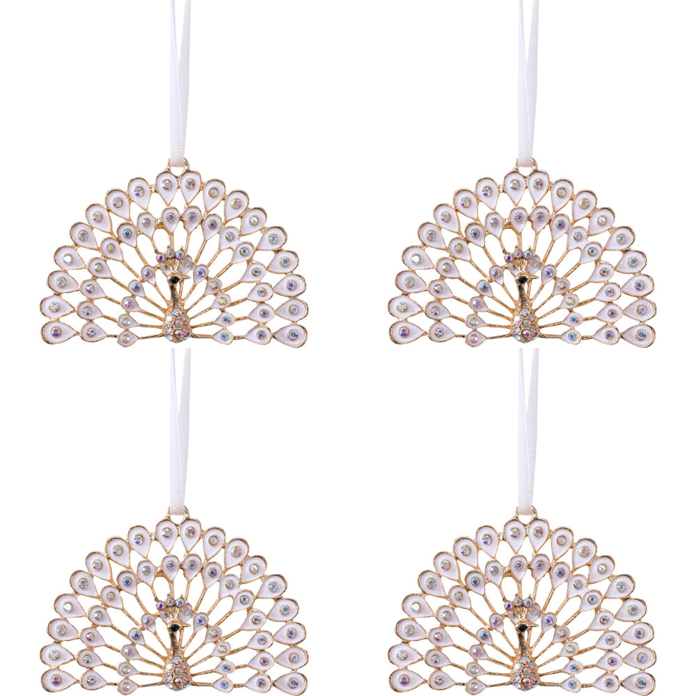 4PK LVD 7x5cm Metal Peacock Ornament Hanging Home/Office Decor - White